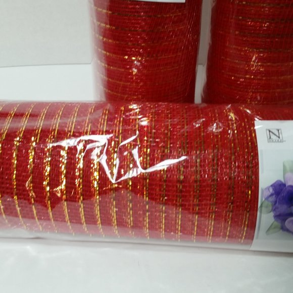 Red & Gold Deco Mesh 21" Wreaths Crafts 3 Rolls - Picture 3 of 8
